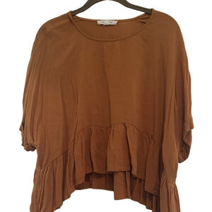 Womens Brown Ruffle Top